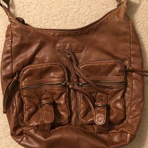 BROWN FAUX LEATHER BOOKBAG